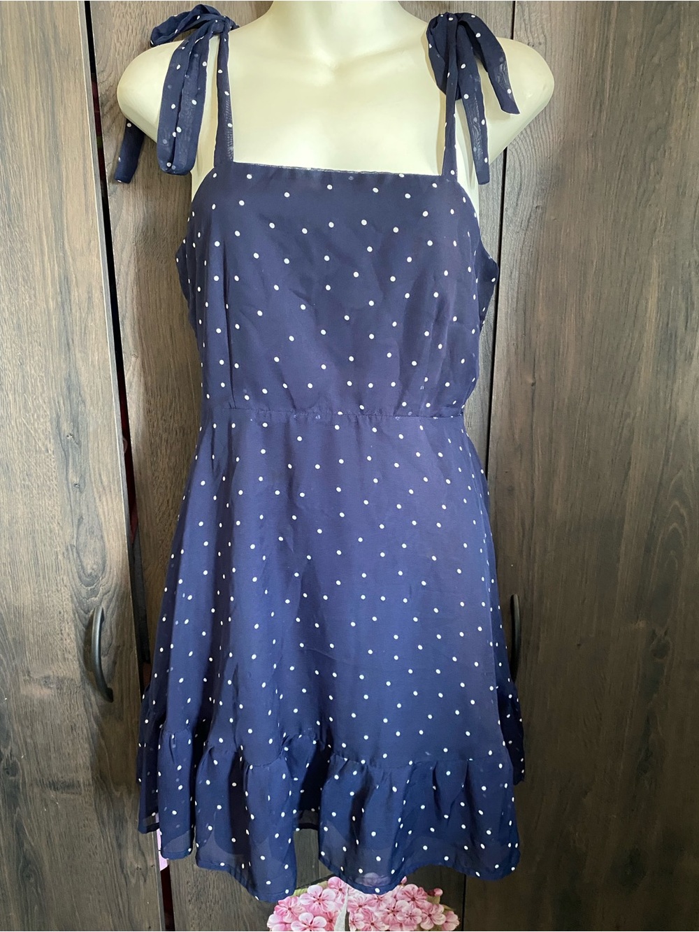 Lulu's Navy and White Polka Dot Tie-Shoulder Mini Dress